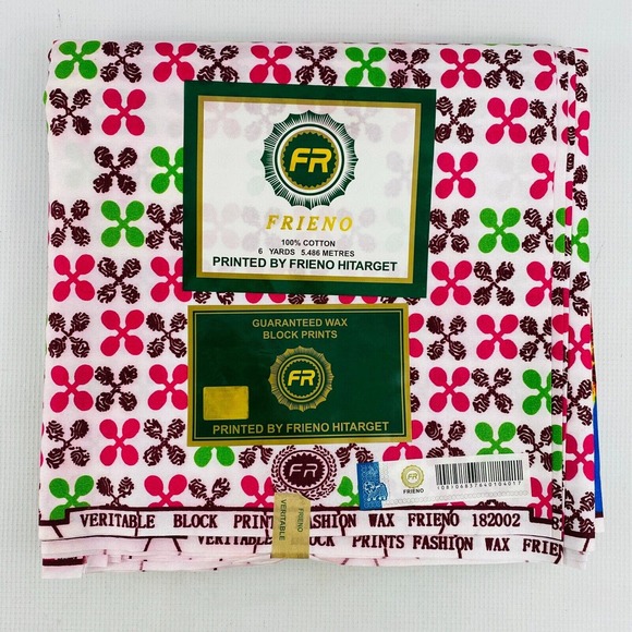 Hitarget Wax Block Print Cotton Fabric 6‎ Yards Floral Blue Pink Green Frieno - Picture 2 of 6